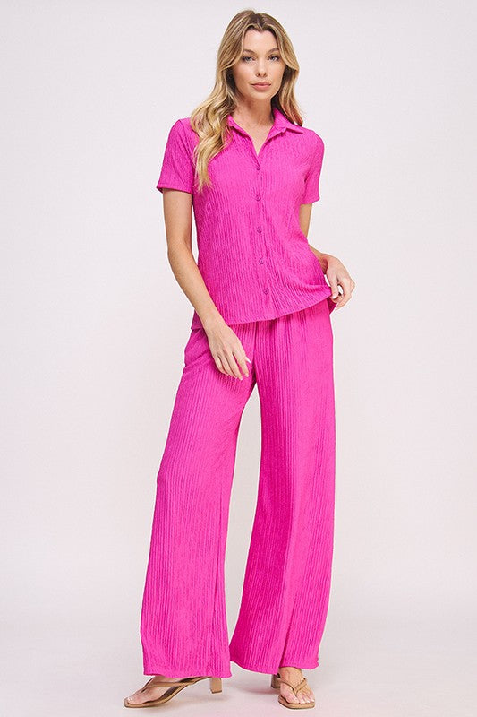 Plus textured short slv button down/wide pants set 21121756_ef3a46c1-f672-419c-afe9-c202f13a19ea