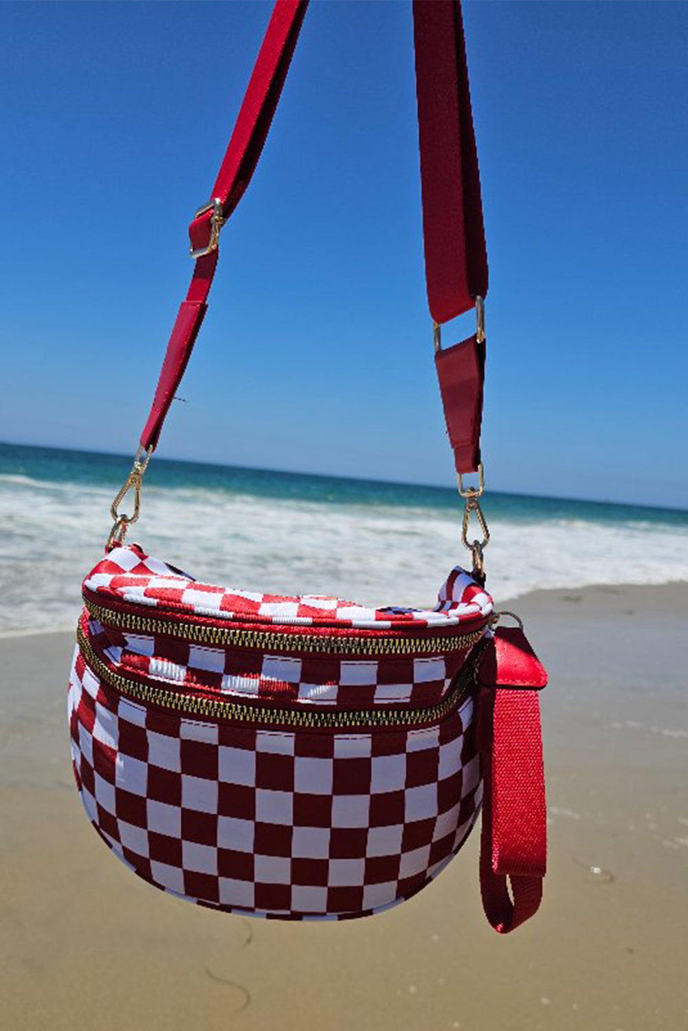 Pink Checkered Print Wide Strap Large Crossbody Bag 2117a5c2aa1eb2f2