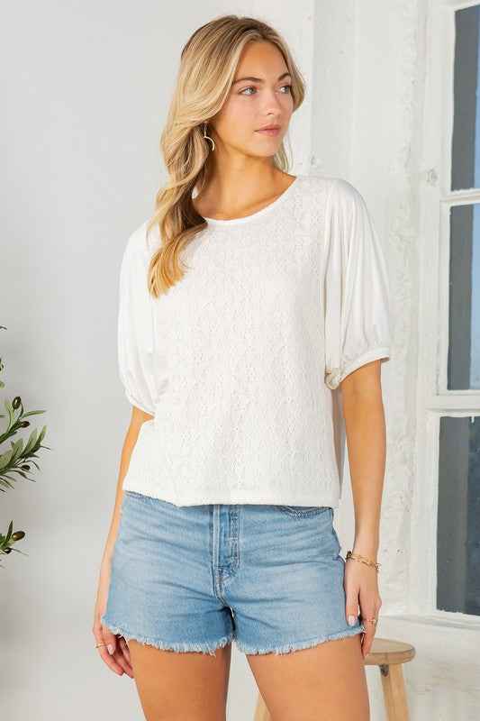 Lace Overlay Puff Sleeve Top 21185415_642b0388-0d4d-4e47-a7be-f475842888ed