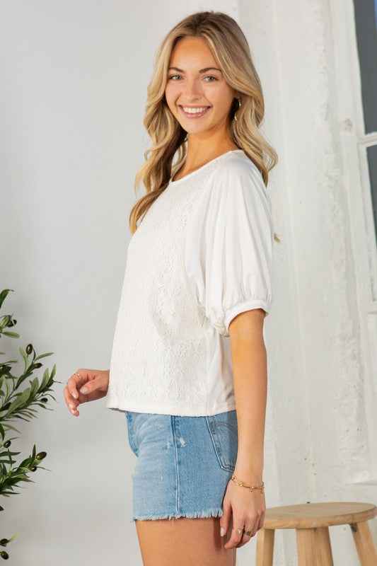 Lace Overlay Puff Sleeve Top 21185415_6c6cba5e-29b6-4f8d-a344-892666e2fccc
