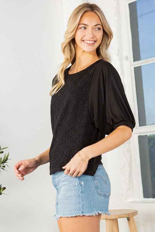 Lace Overlay Puff Sleeve Top 21185415_9afe8c2c-243e-4019-a1b7-b2de8236503a