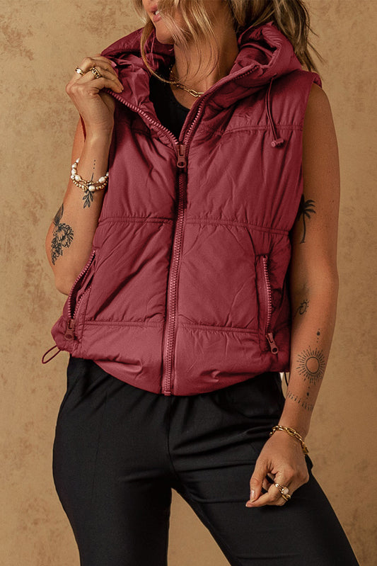 Clay Zip-up Side Pockets Hooded Puffer Vest 2118be8951f51abf