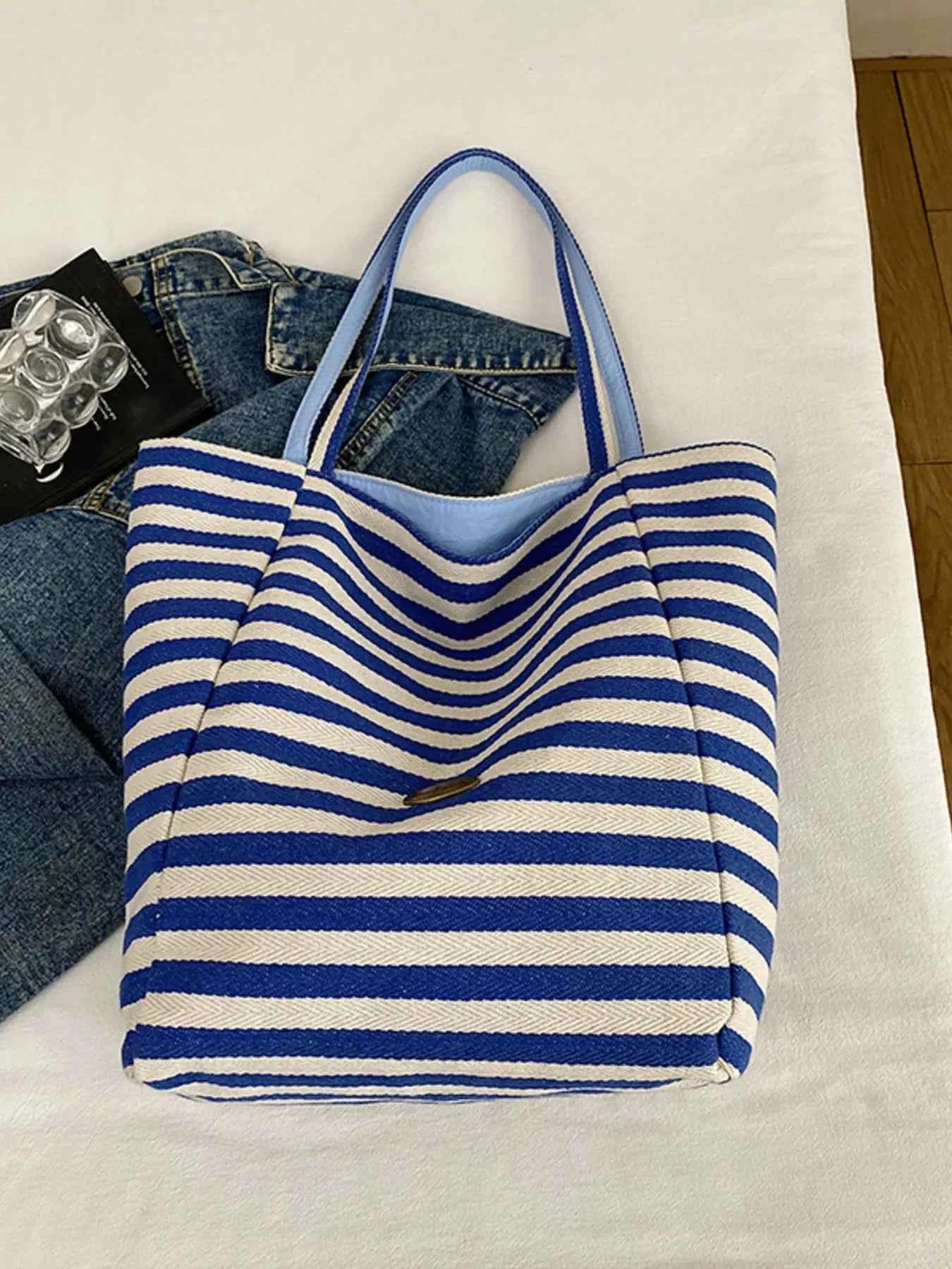 Striped Canvas Tote Bag Light Blue One Size 211d64a84d24420dbd1e65085727cd3a-Max-Origin