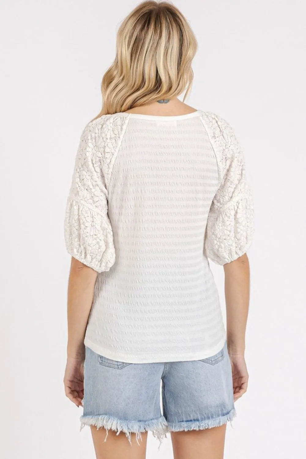 Mittoshop Mixed Media Textured Knit Popcorn Puff Sleeve Blouse 212d61f1-93cf-4e80-b6e3-9e0b4efc2b47-Max