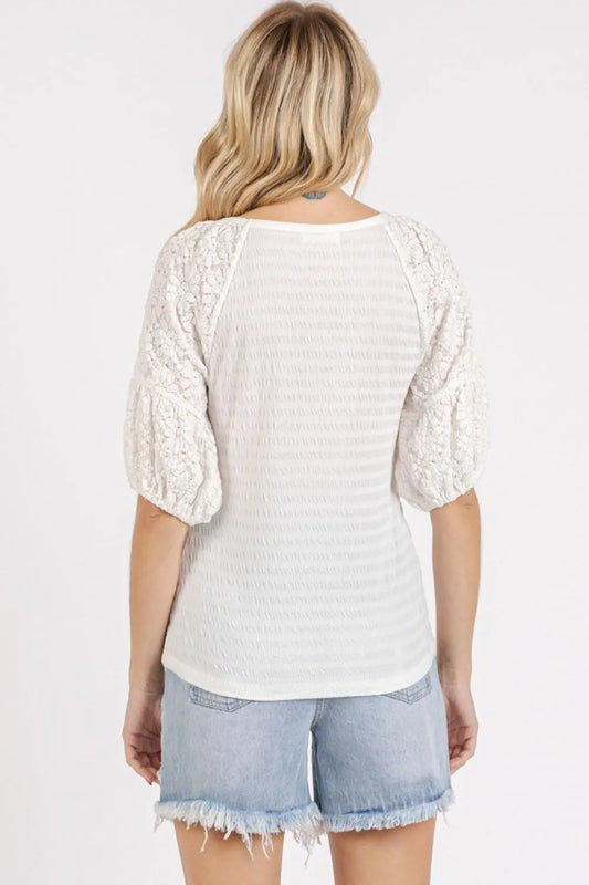 Mittoshop Mixed Media Textured Knit Popcorn Puff Sleeve Blouse 212d61f1-93cf-4e80-b6e3-9e0b4efc2b47-Max