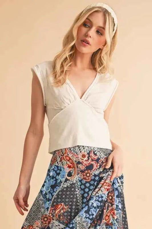 V-Neck Cap Sleeve Cropped Top 213840065a5f468d8294610e33b9cb04-Max-Origin
