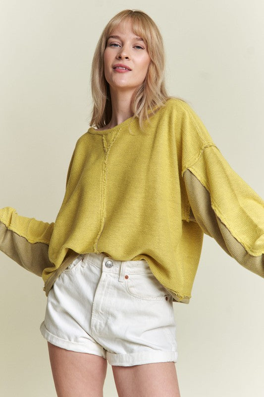 Long dolman sleeve round neck casual knit sweater Yellow 21395979_17c3e41e-b3dc-49a1-87e4-73ee39dac41f