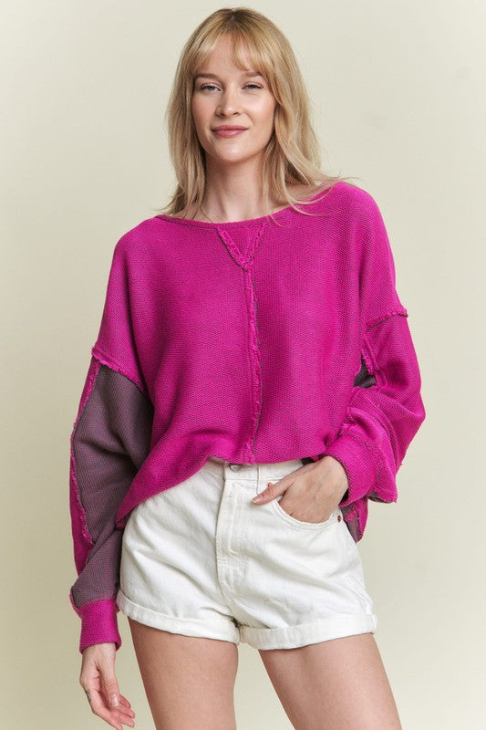 Long dolman sleeve round neck casual knit sweater FUCHSIA 21395979_57d5a052-9875-4512-8282-4a8742b8f21c