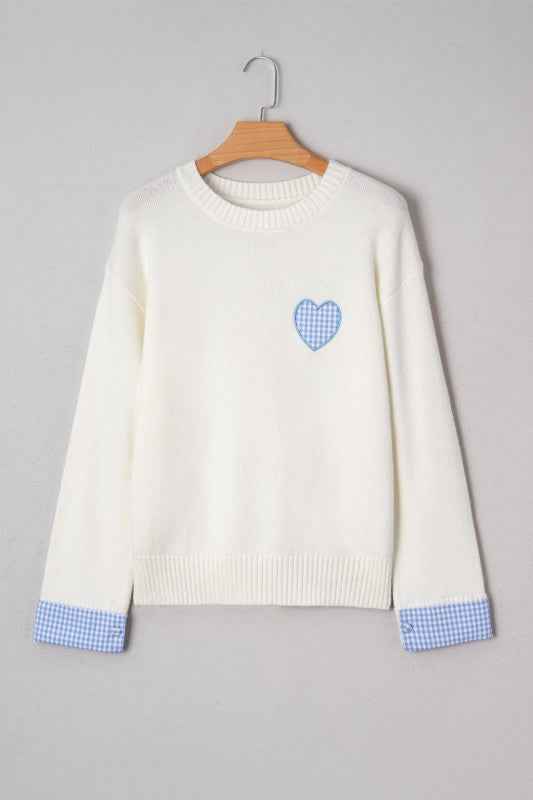 Valentine Gingham Heart Embroidered Crewneck Sweat 213c2df5-4ecc-4bbe-8ca3-03b5acb851b5