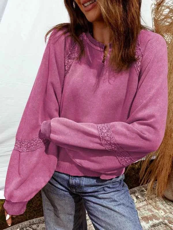 Lace Trim Long Sleeve Sweatshirt Fuchsia Pink 2141d7ab-9953-4feb-80bb-0e56eb51214e-Max-Origin
