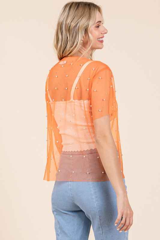 Plus Rhinestone & Pearl Mesh Top 21421662_4222e1de-f97d-41ca-b1b3-a4376d115404