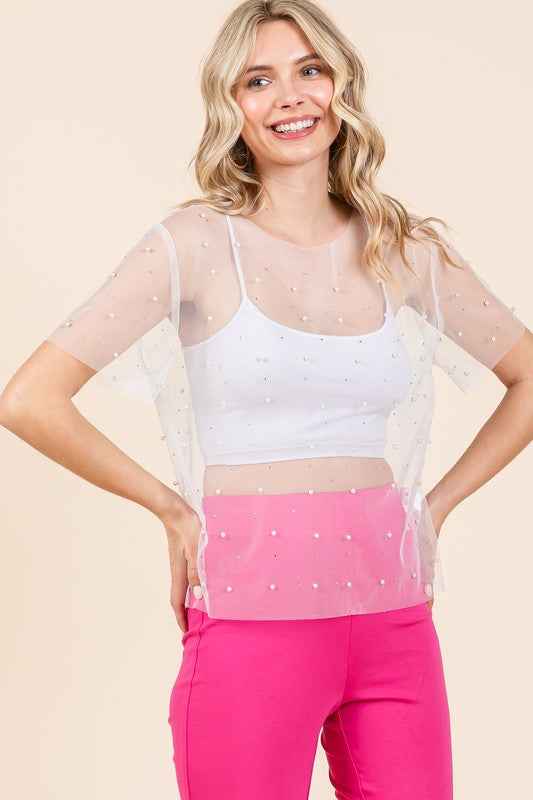 Plus Rhinestone & Pearl Mesh Top 21421662_7f408122-6853-4ad0-9687-37ec4b3deddb