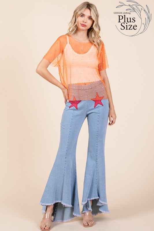 Plus Rhinestone & Pearl Mesh Top 21421662_a68dfdfb-ccdc-4e19-9041-1d39aeb1a410