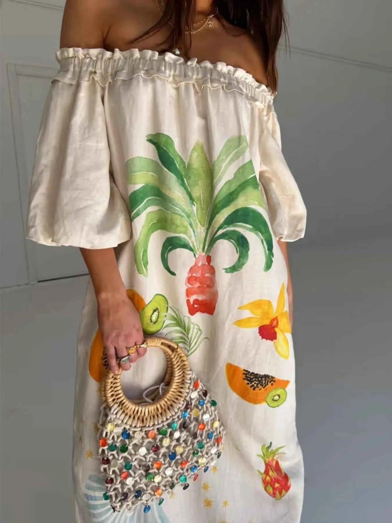 Frill Printed Off-Shoulder Dress 214da7ef-5e8d-45f3-9149-44d52a59c5de-Max-Origin