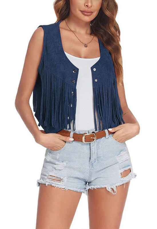 Cropped fringe vest Navy 21513174_122e5208-9595-47dd-9b69-fb2cd776e1b8