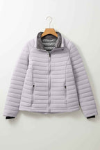 Silvery Solid Color Quilted Zip-up Puffer Jacket 215714b50386496b