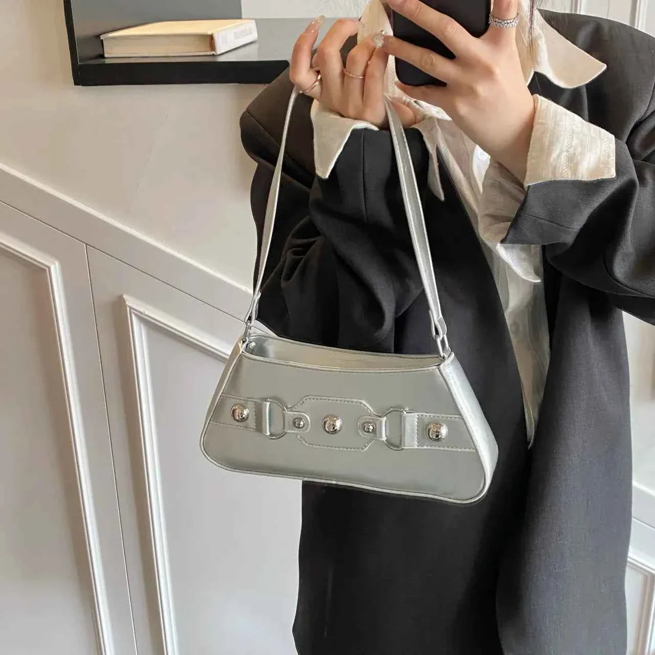 PU Leather Shoulder Bag with Buckle Details Gray onesize 215a721670124a66a3a9817c5dc0a2df-Max-Origin