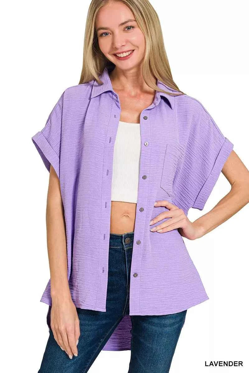 Zenana Woven Airflow Button Down Shirt 215f3ec53675493d84e8afba93b915c1-Max-Origin