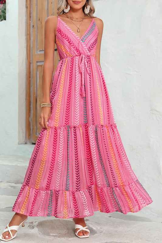 Pink Tribal Tassel Tie V Neck Surplice Maxi Dress one color 21600733_23411fc3-a599-4805-aa2f-50132998bc63