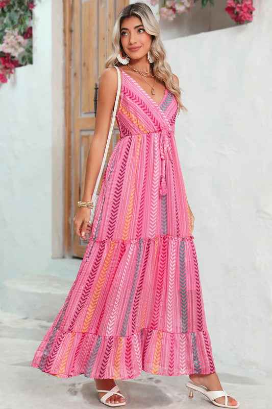 Pink Tribal Tassel Tie V Neck Surplice Maxi Dress 21600733_ac96fb09-eb99-42a1-8a25-56b664ef1d0f