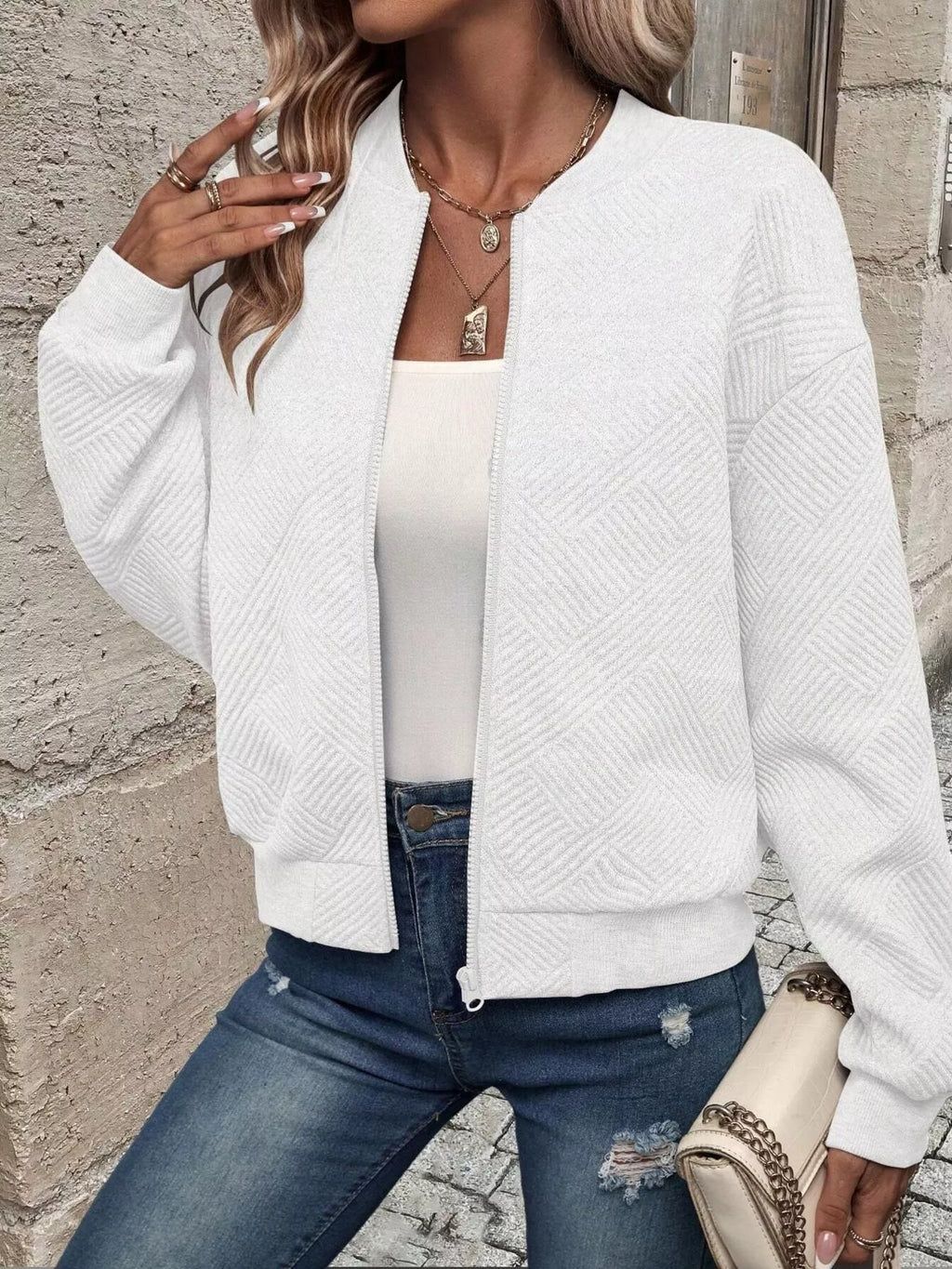 Texture Zip-Up Bomber Jacket 2164376450f645d3b910fa5f106a7400-Max-Origin