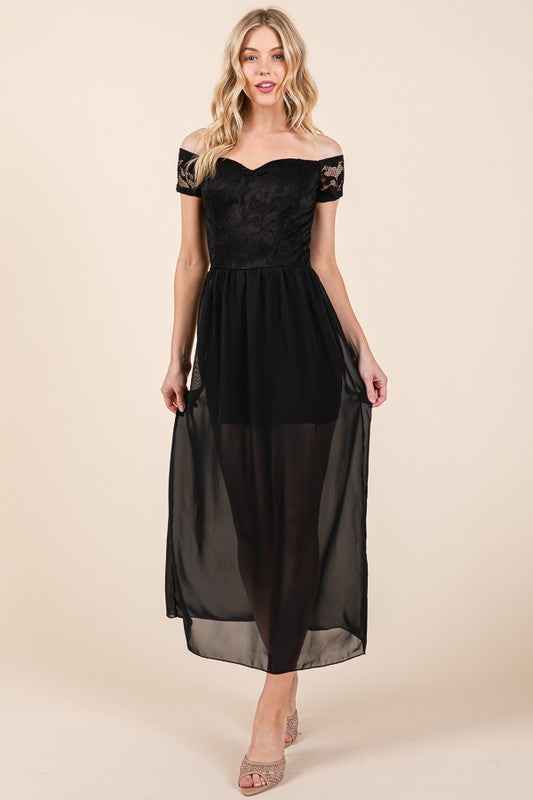 Lace Off Shoulder Chiffon Dress BLACK 21681875_d1378657-14f8-455e-a7ef-15958a5ed647