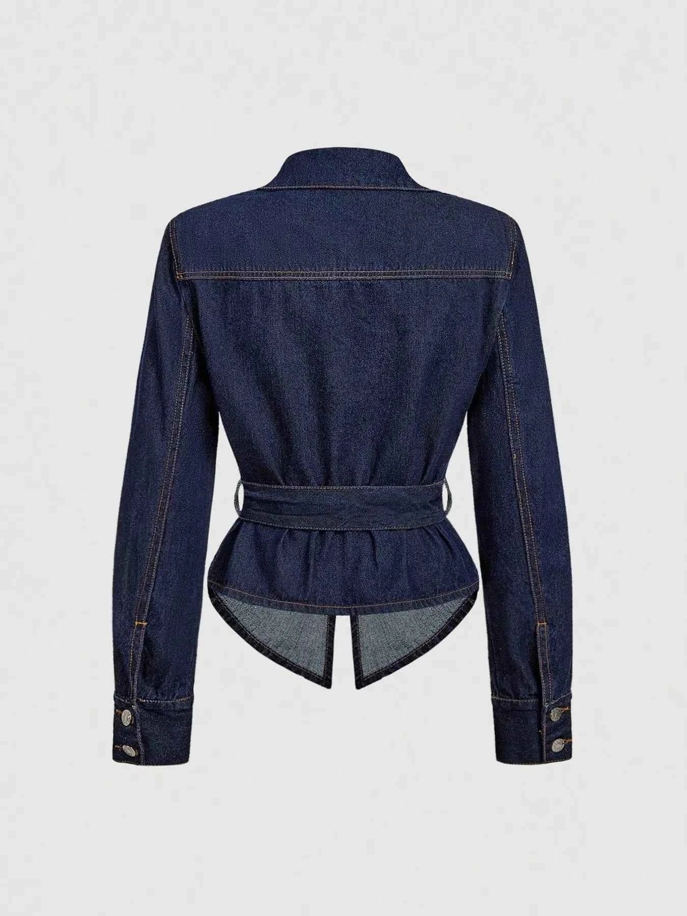 Tie Waist Long Sleeve Denim Jacket 2168ba1ec9ad4819b5a2f7b0e8cb3a61-Max-Origin