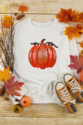 White Sequin Pumpkin Patched Casual Pullover Graphic Sweatshirt White 50%Polyester+50%Cotton 21711050f0093f9b