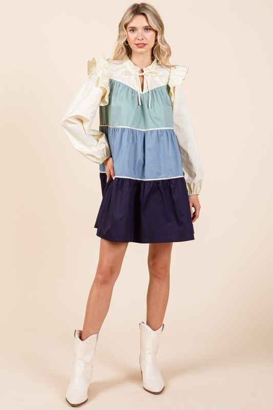 Tiered Color Block Mini Dress 21715177_62447729-4b85-47d9-8122-1f36010f72fe