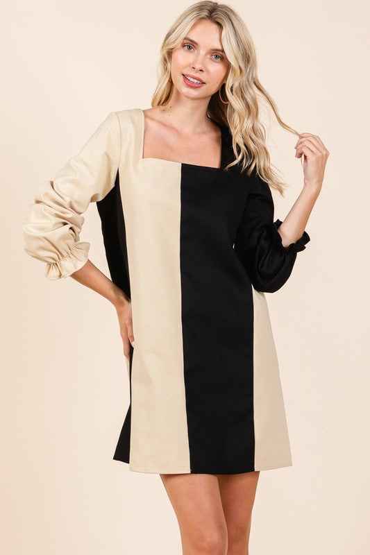 Plus Color Block Mini Dress Cream Black 21773129_28f88fef-57ab-4c8d-8db5-97088a2ca087