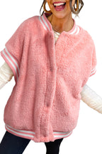 Gossamer Pink Contrast Trim Plush Sleeveless Coat 2177b965c82e0901