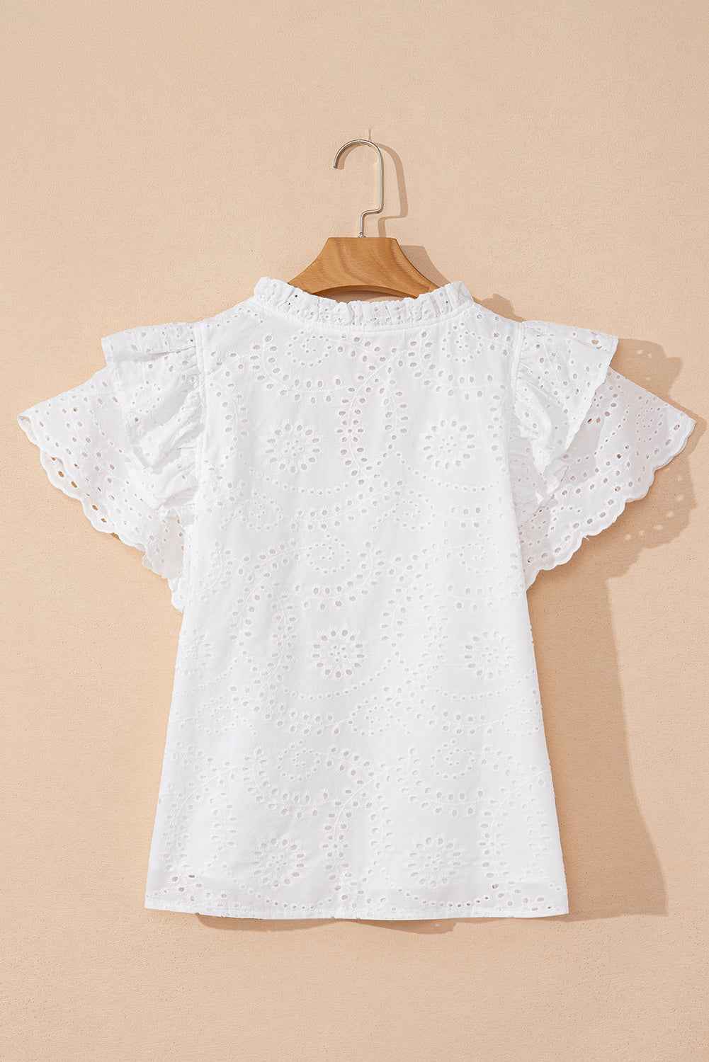 White Eyelet Flutter Sleeve V Neck Blouse 217e5a85974f6ea8