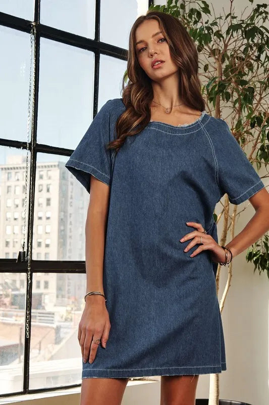ADORA Raw Hem Mini Denim Dress with Pockets 21861c2c-61ea-47ac-96cc-4f61a9be81e0-Max