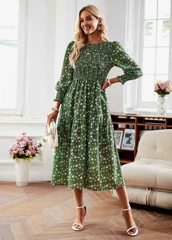 Womens Long Sleeve V Neck Ruffle Floral Maxi Dress Military green 21944409_c30679e9-378e-4fff-97b8-81383a12cbae