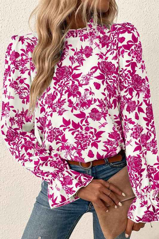 Floral Print Flounce Sleeve Keyhole Back Blouse 21947153_04fd9910-f7d1-4c80-a76c-aba646944bb8