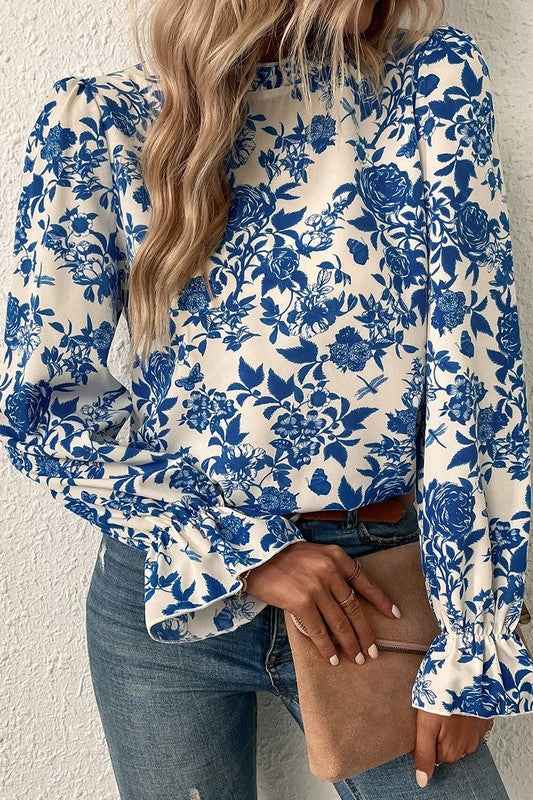 Floral Print Flounce Sleeve Keyhole Back Blouse 21947153_0ea034d2-77b6-43f3-b4bc-7eb55dfbae06
