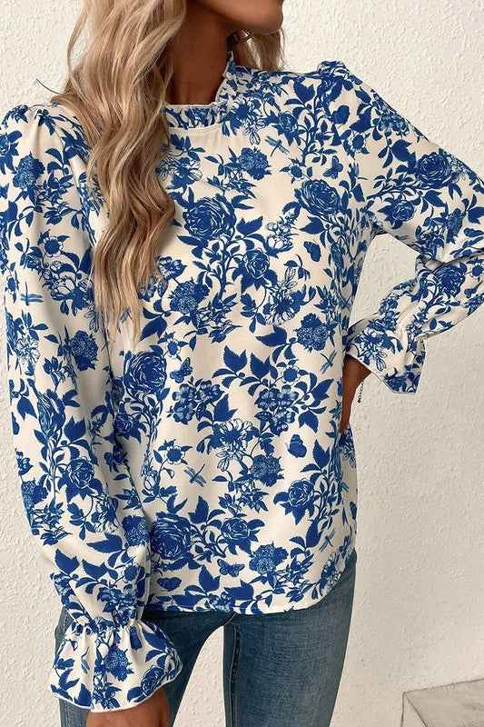 Floral Print Flounce Sleeve Keyhole Back Blouse 21947153_2a7b0275-ad6f-4d2c-911e-1bee9d059e4b