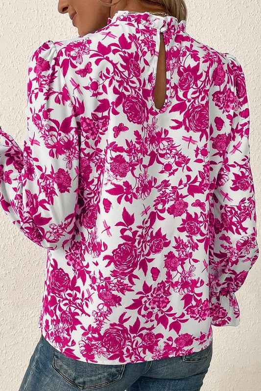 Floral Print Flounce Sleeve Keyhole Back Blouse 21947153_686ad169-0d7a-468c-a037-04cee65df3fd