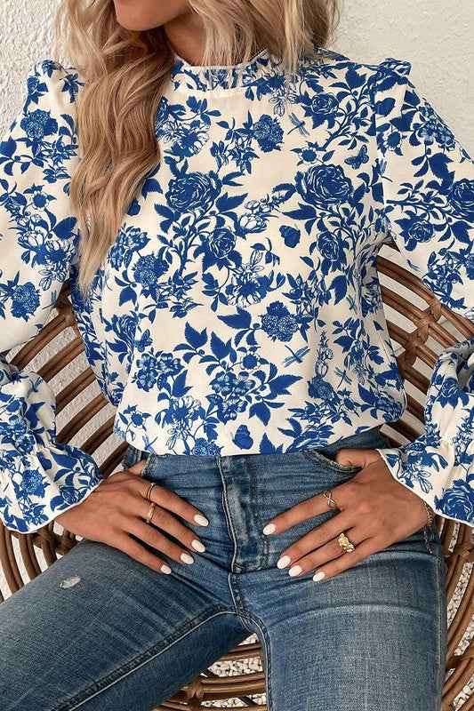 Floral Print Flounce Sleeve Keyhole Back Blouse 21947153_c9215141-c762-44a7-9bf7-188e9bcd64ab