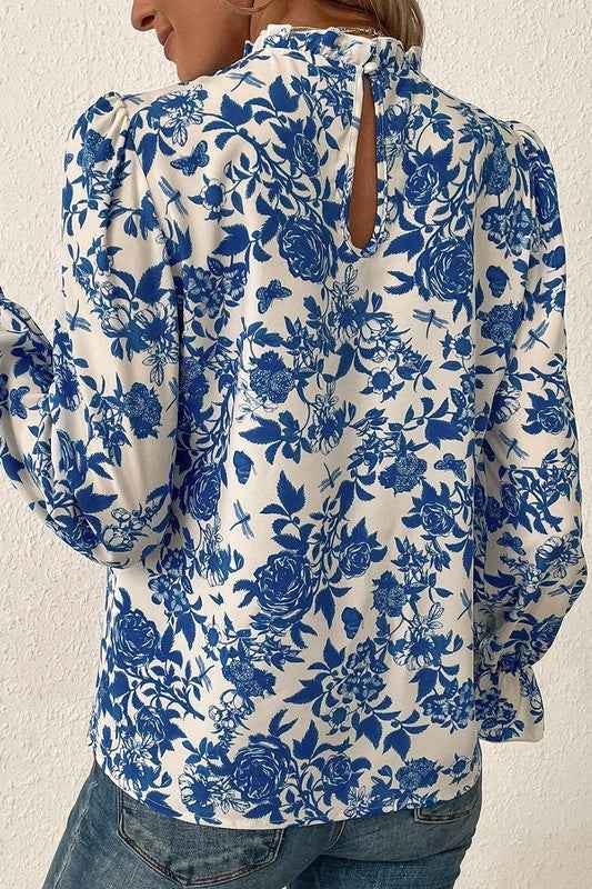 Floral Print Flounce Sleeve Keyhole Back Blouse 21947153_fc342aa3-9a54-454f-b6fc-cb30032cfc4e