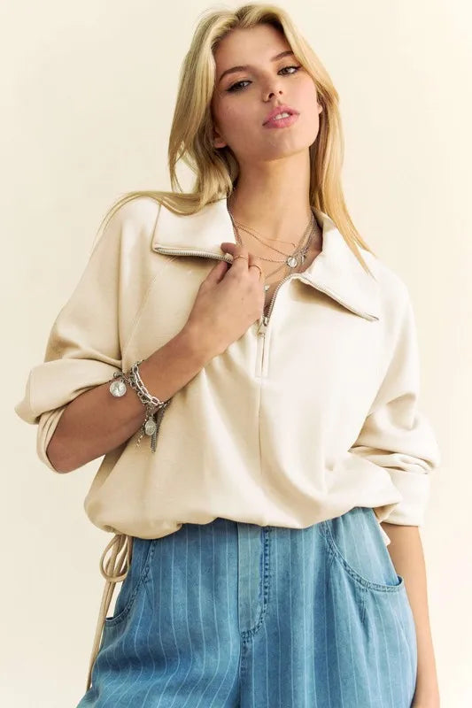 Drawstring Hem Half Zip Raglan Sleeve Sweatshirt 21a5ebb4-5fa5-4a83-ba48-c188d3bbabe6-Max
