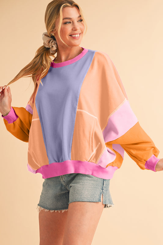 Orchid Petal Colorblock Patchwork Drop Shoulder Top 21b5df8aa2ba240e