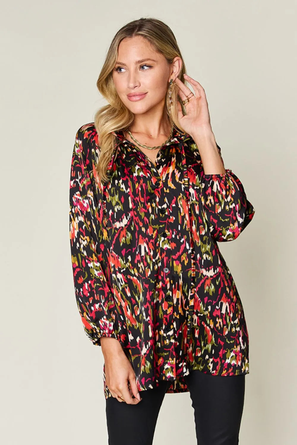 Double Take Full Size Printed Button Up Long Sleeve Shirt 21b63971-c5c6-47d4-b758-ee9fcc208275-Max