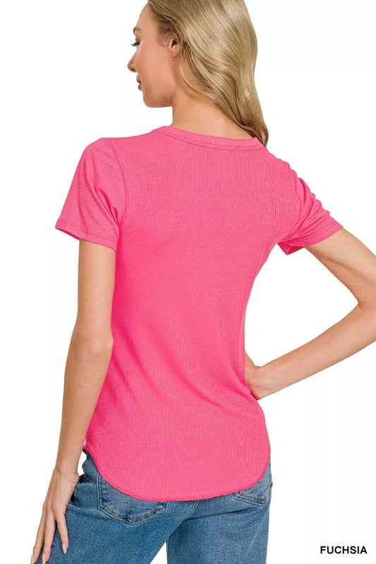 Ribbed Curved Hem Round-Neck Tee 21bc8f1c84f24f0a9ad3681b391003c9-Max-Origin