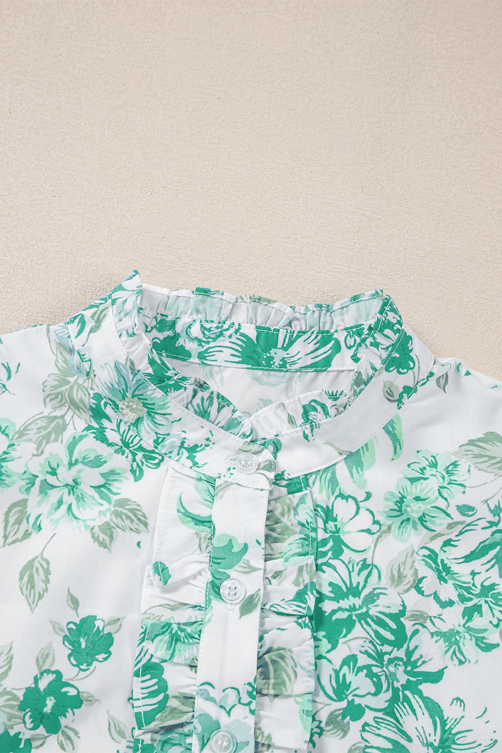 Sky Blue Floral Print Ruffle Sleeve Frill Shirt 21bcd1b95649f6f4