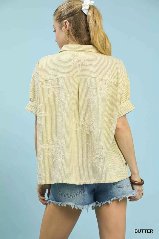 Striped Embroidered Blouse with Scallop Trim 21c3d433-8d40-412f-9d4a-ffa3b0d819ad-Max-Origin
