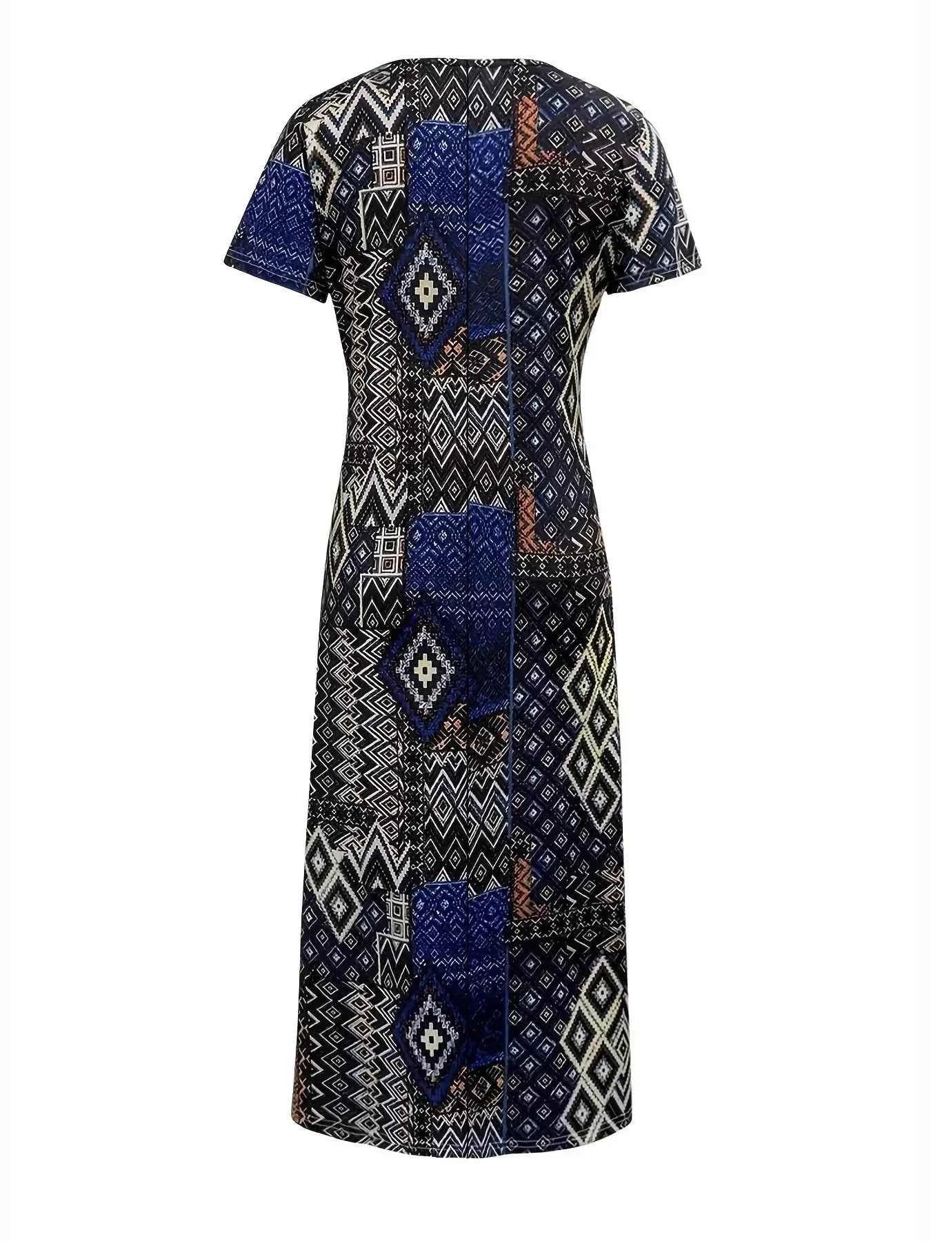 Plus Size Geometric Print V-Neck Short Sleeve Dress 21c710b385eb415f9edf99848ff453e6-Max-Origin