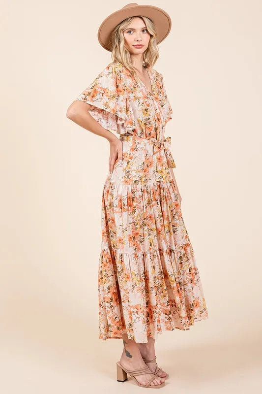 Mittoshop Floral Tie Waist Flutter Sleeve Tiered Dress 21c7a9b0-f2b9-420d-a3c9-ac3321e9aeef-Max
