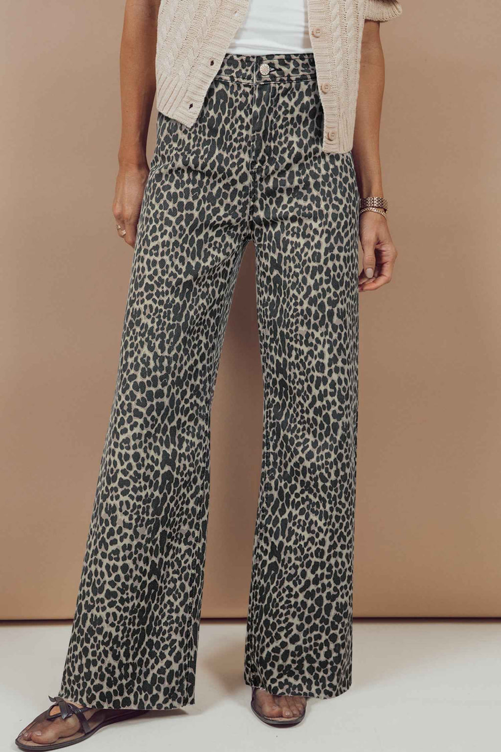 Black Leopard Print Wide Leg High Waist Jeans Black 65%Cotton+33%Polyester+2%Elastane 21c91b446a4ec48c