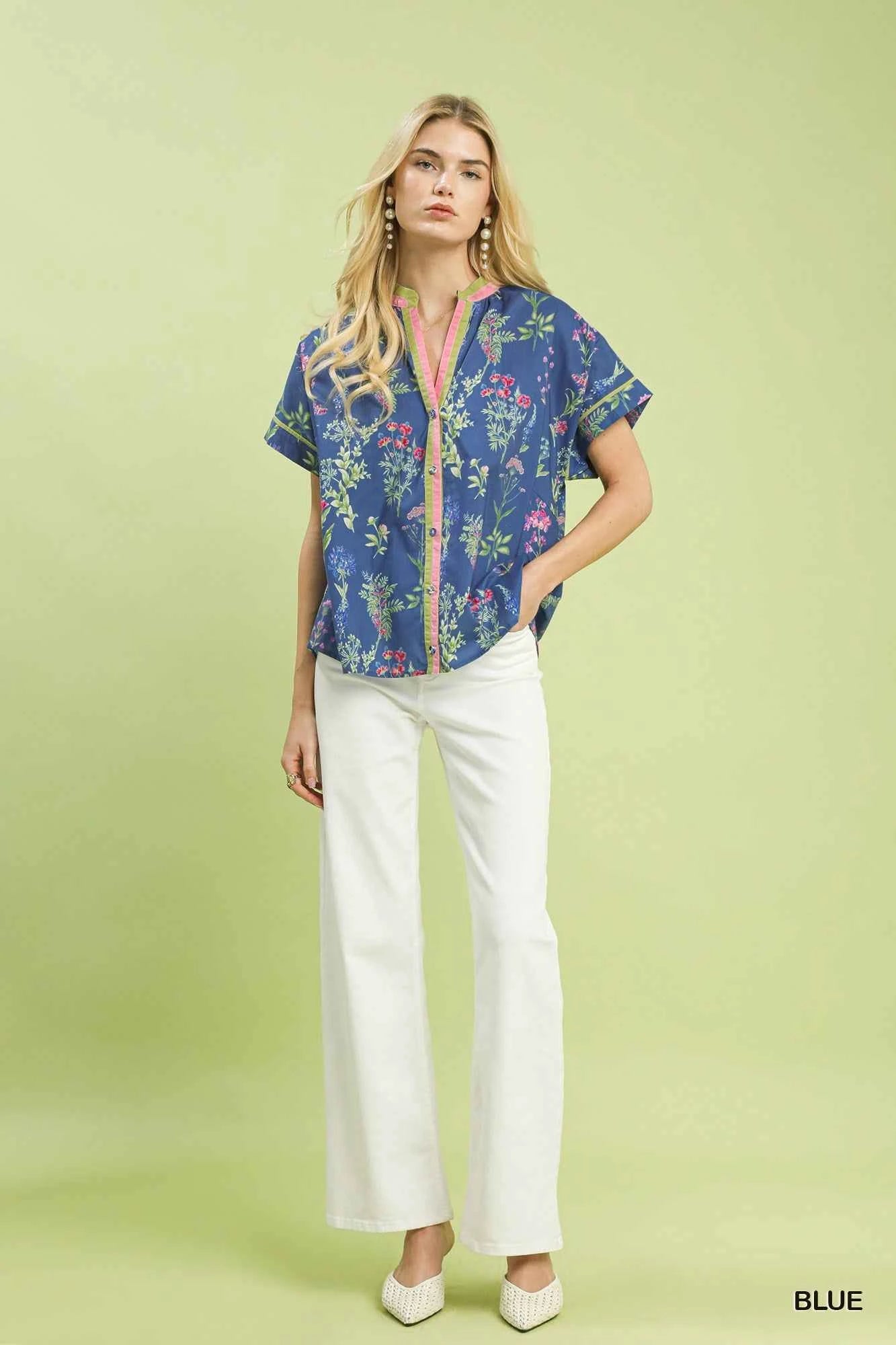 Umgee Botanical Floral Button Front Top 21d6849f-7806-453f-8428-1dde816d8b96-Max